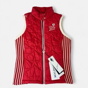 PGA Golf Red Quilted Vest Striped Knit Sides NWT Size S